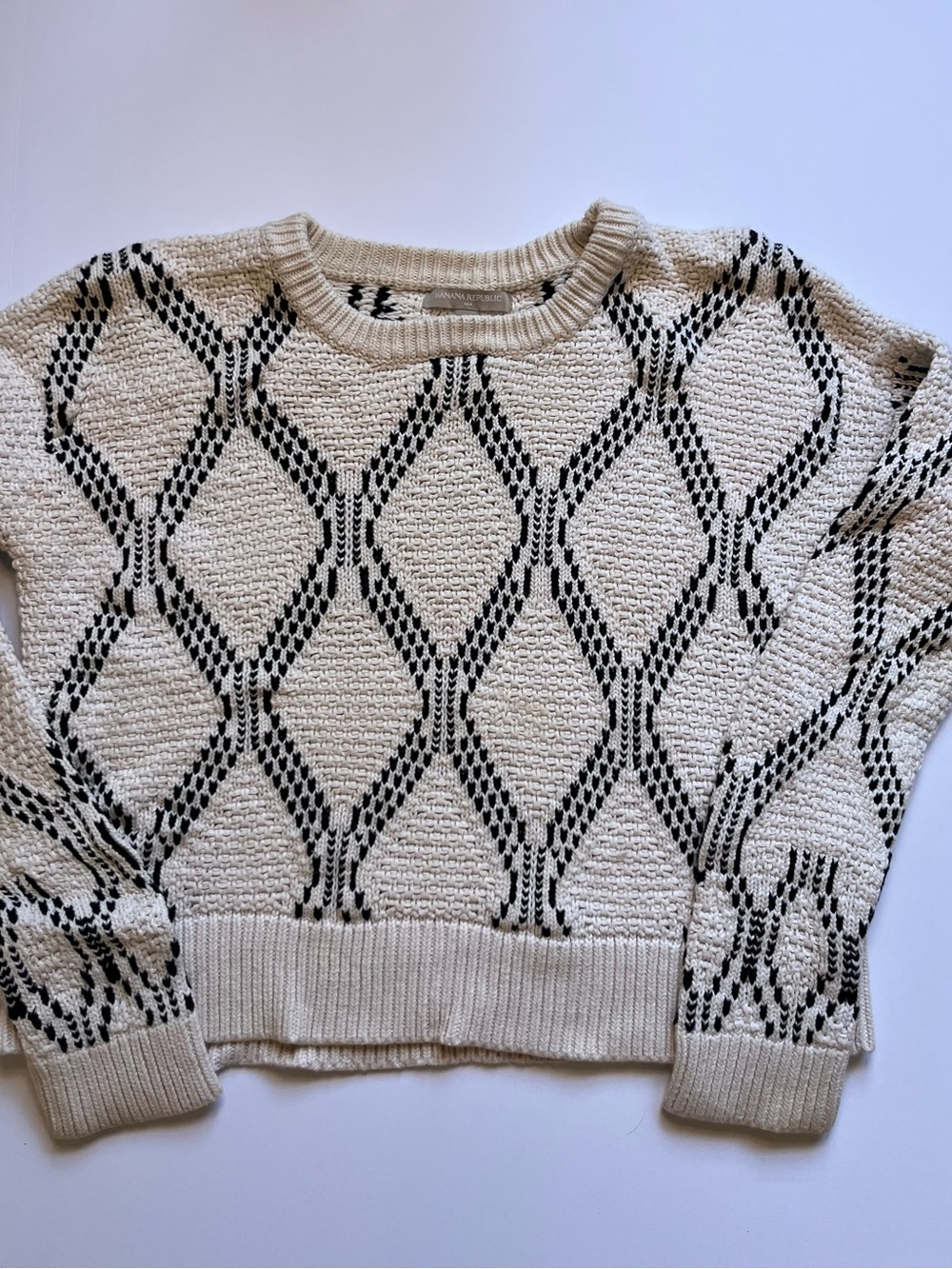 Cream and Black Patterned Women's Sweater
